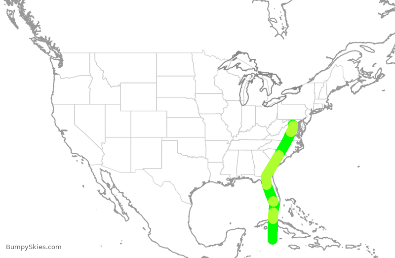 Turbulence forecast map for UAL309, GCM to IAD