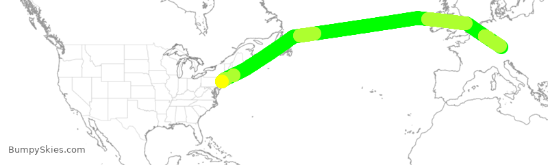 Turbulence forecast map for UAL30, EWR to MUC