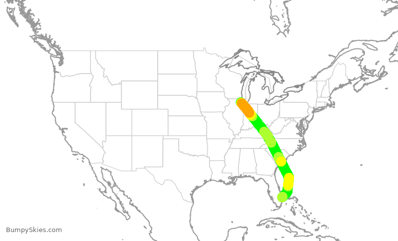 Turbulence forecast map for UAL312, KDJT to ORD