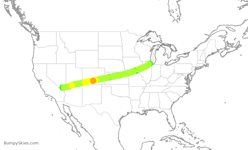 Turbulence forecast map for UAL314, LAS to ORD