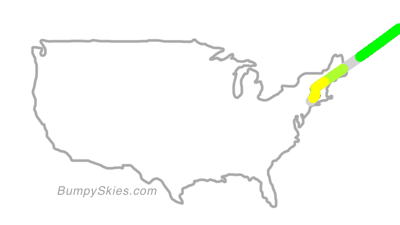 Map of continental US with illustrated flight path and turbulence forecast (described in text below)