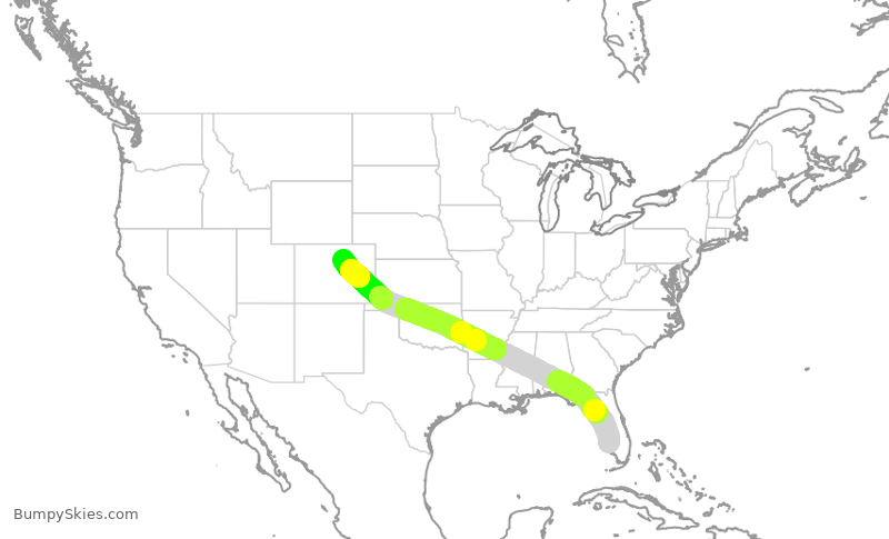 Turbulence forecast map for UAL318, RSW to DEN