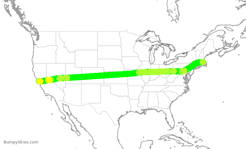 Turbulence forecast map for UAL323, BOS to SFO