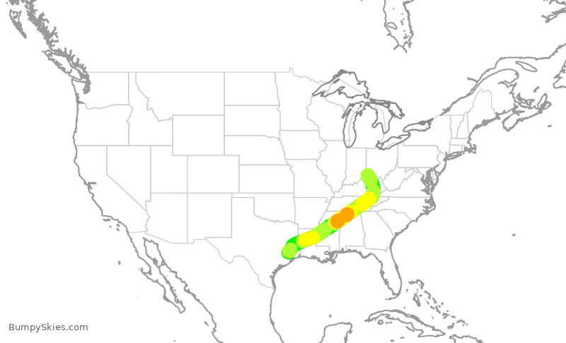 Turbulence forecast map for UAL323, IAH to CVG