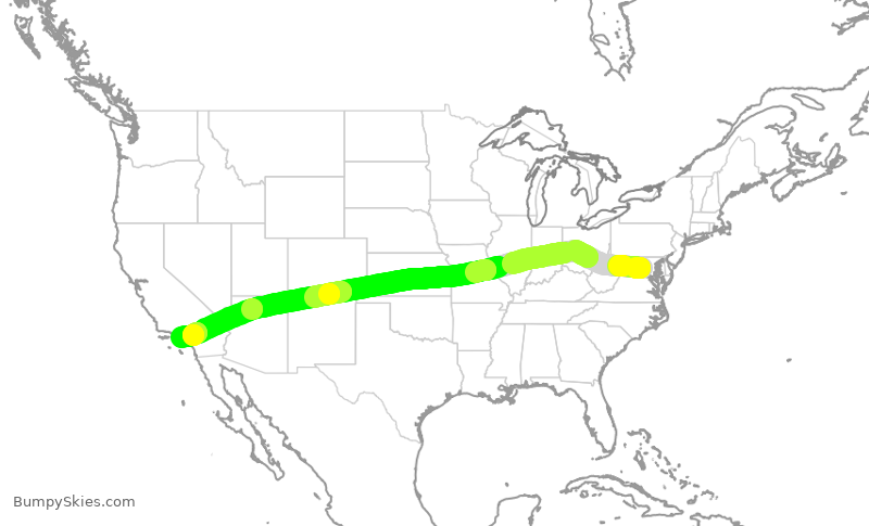 Turbulence forecast map for UAL325, IAD to LAX