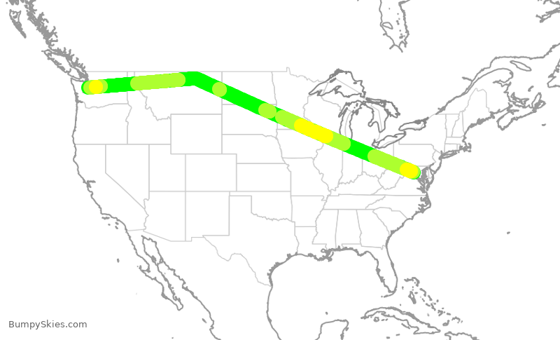 Turbulence forecast map for UAL326, IAD to SEA