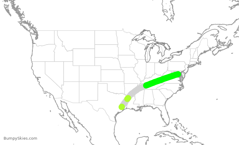 Turbulence forecast map for UAL331, IAH to DCA
