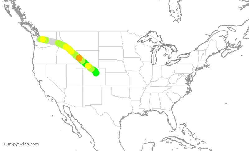 Turbulence forecast map for UAL333, SEA to DEN
