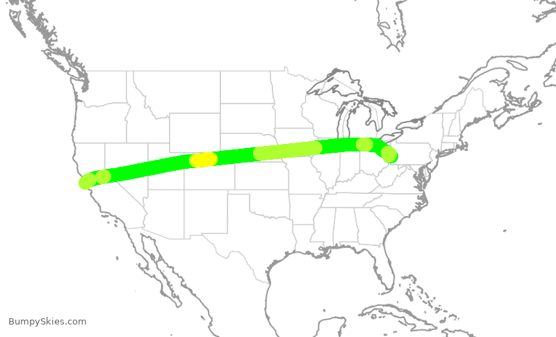Turbulence forecast map for UAL335, SFO to PIT