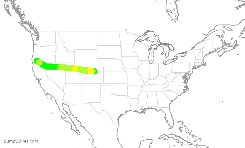 Turbulence forecast map for UAL337, DEN to MFR