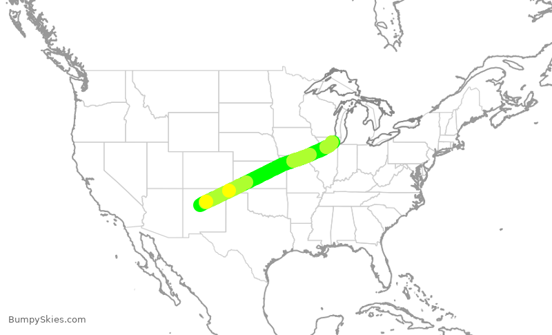 Turbulence forecast map for UAL340, ABQ to ORD