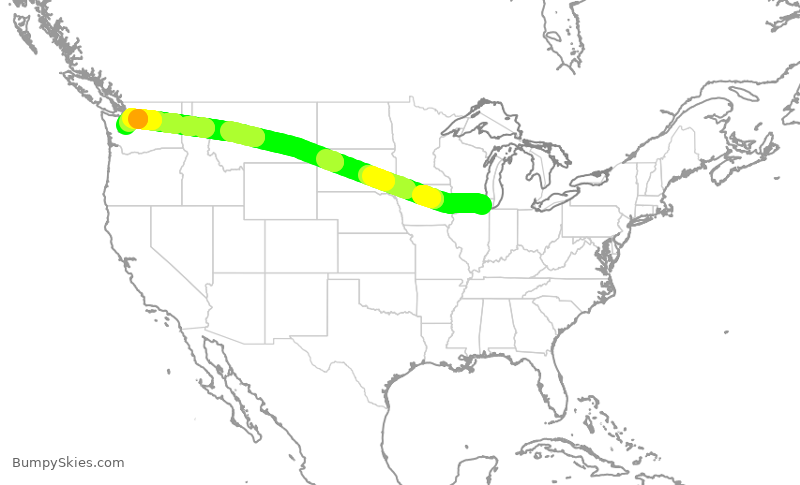 Turbulence forecast map for UAL341, ORD to SEA