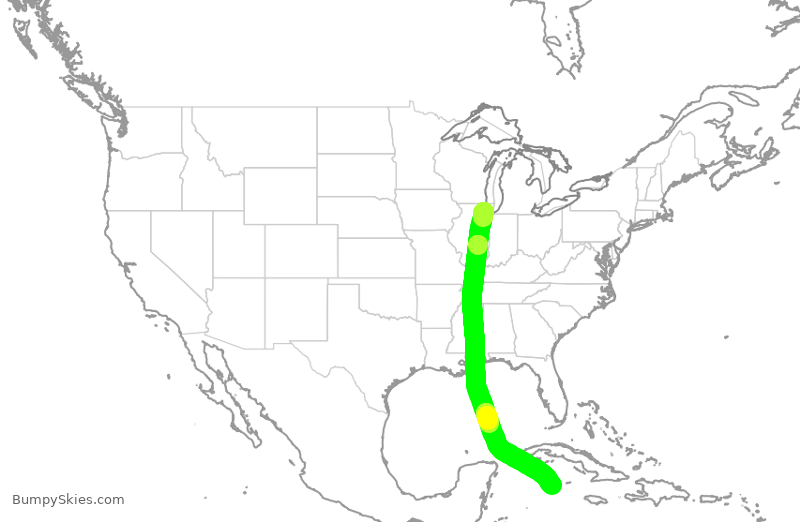 Turbulence forecast map for UAL342, ORD to GCM