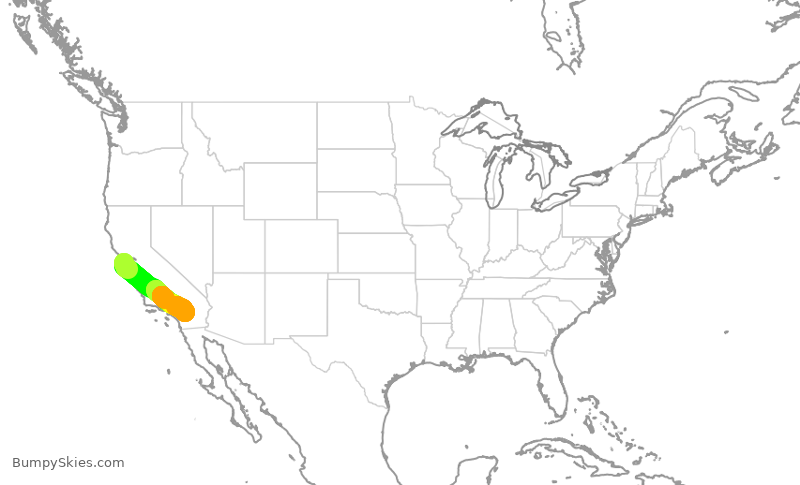 Turbulence forecast map for UAL342, SFO to PSP