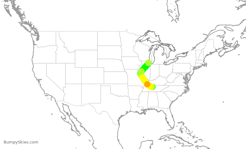 Turbulence forecast map for UAL343, BNA to ORD