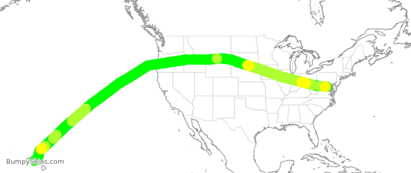 Turbulence forecast map for UAL345, IAD to HNL