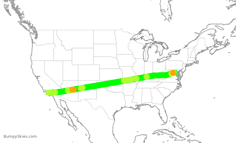 Turbulence forecast map for UAL349, LAX to IAD