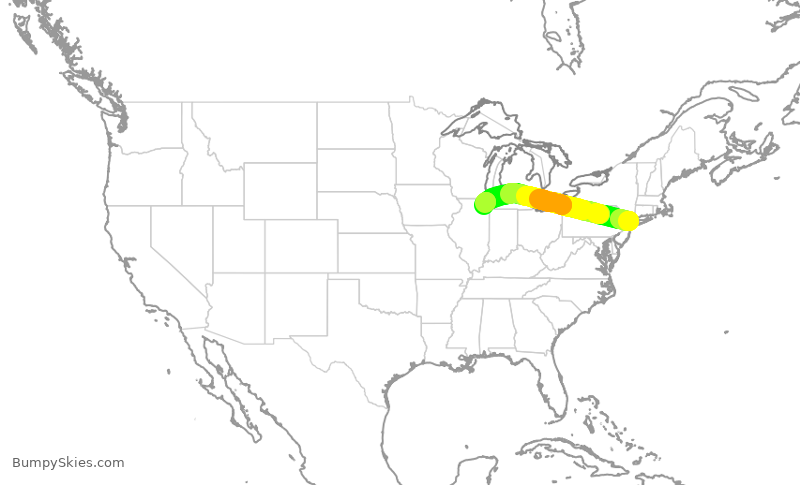 Turbulence forecast map for UAL349, LGA to ORD