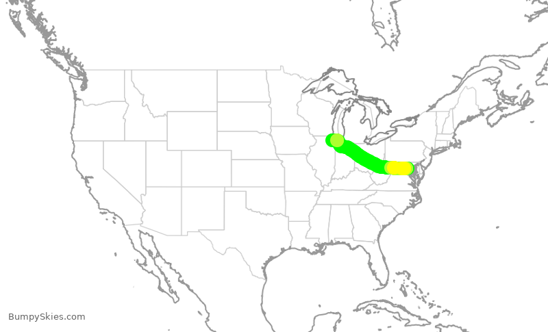 Turbulence forecast map for UAL351, DCA to ORD