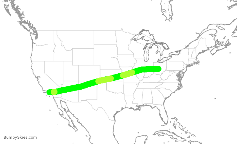 Turbulence forecast map for UAL354, CMH to LAX