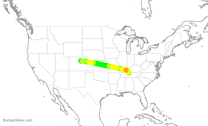 Turbulence forecast map for UAL355, DEN to BNA