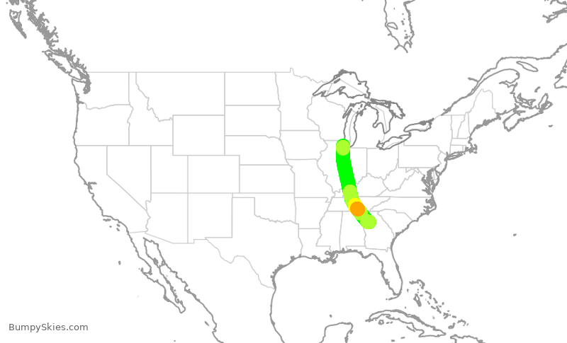 Turbulence forecast map for UAL356, ORD to ATL