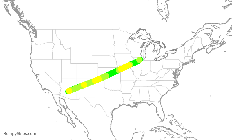 Turbulence forecast map for UAL356, PHX to ORD