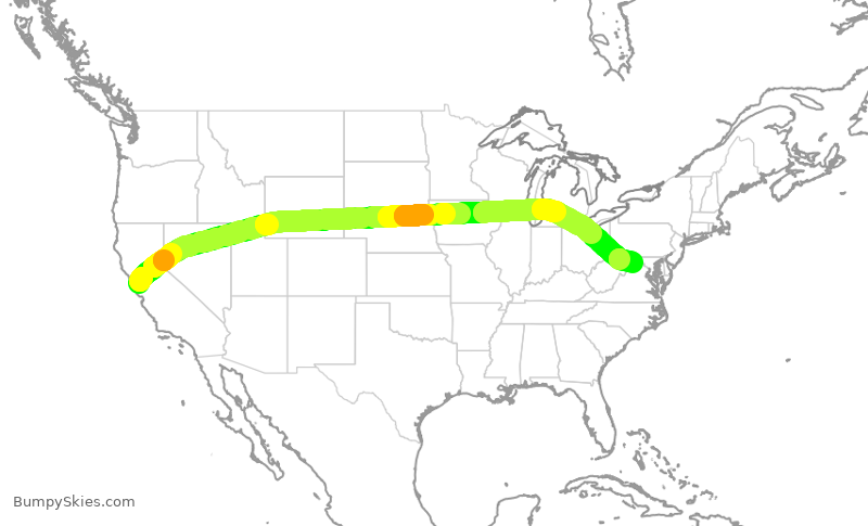 Turbulence forecast map for UAL357, SFO to IAD