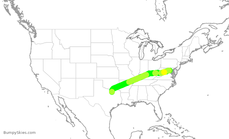 Turbulence forecast map for UAL358, DFW to IAD