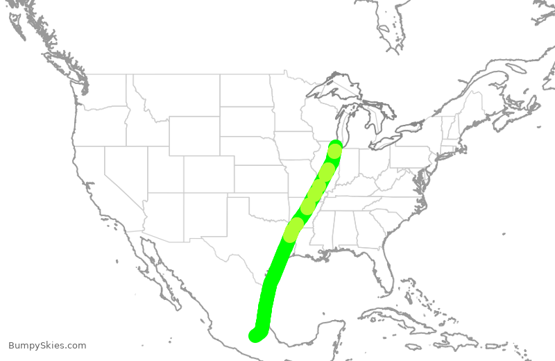 Turbulence forecast map for UAL359, ORD to MMX