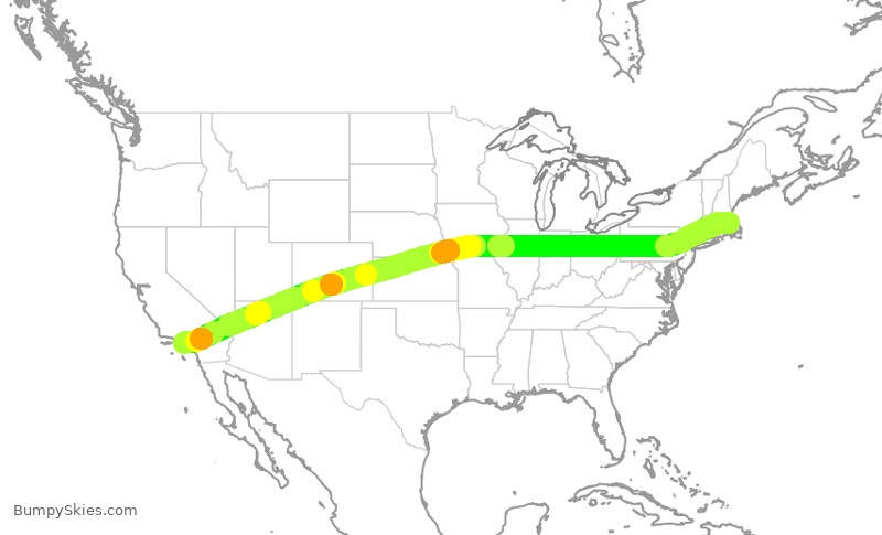 Turbulence forecast map for UAL360, BOS to LAX