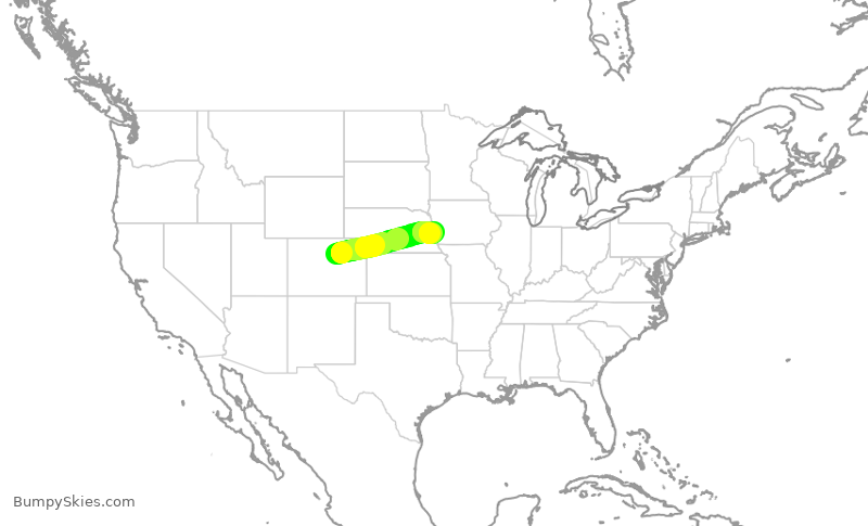 Turbulence forecast map for UAL361, DEN to OMA