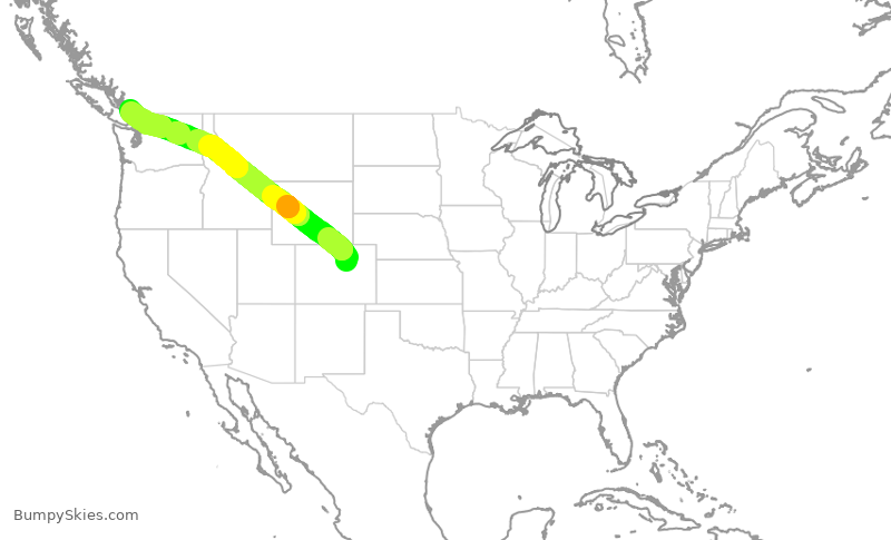 Turbulence forecast map for UAL362, DEN to YVR