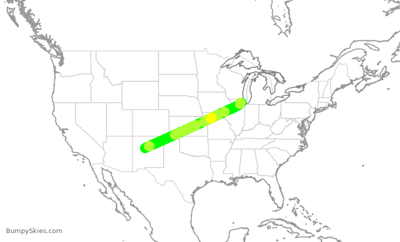 Turbulence forecast map for UAL365, ABQ to ORD