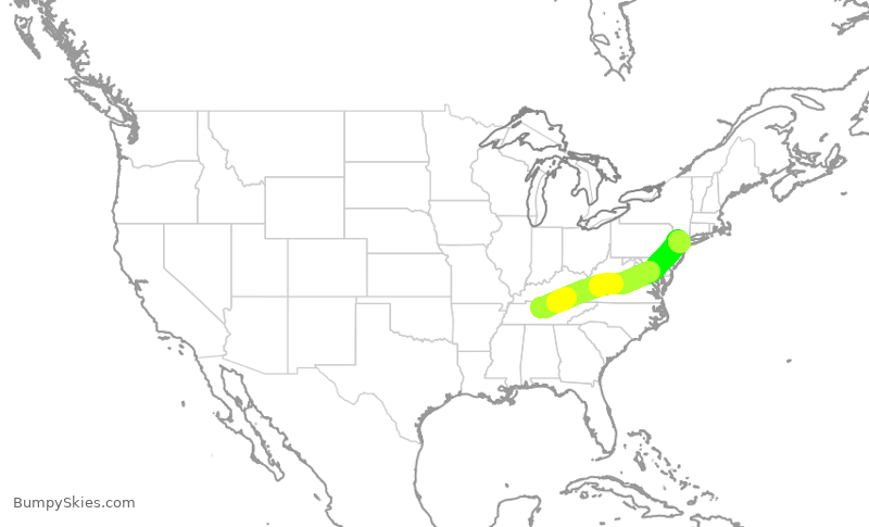 Turbulence forecast map for UAL371, BNA to EWR