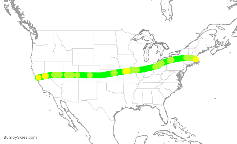 Turbulence forecast map for UAL371, SFO to BOS