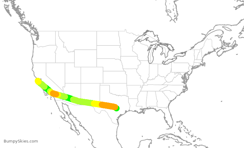 Turbulence forecast map for UAL373, SFO to AUS