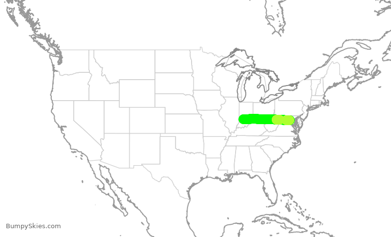 Turbulence forecast map for UAL3756, BMG to IAD