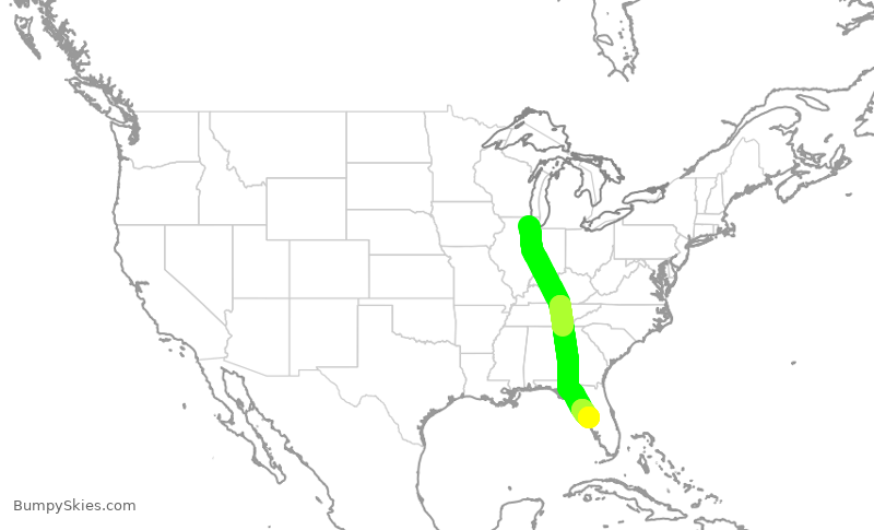Turbulence forecast map for UAL3759, ORD to TPA