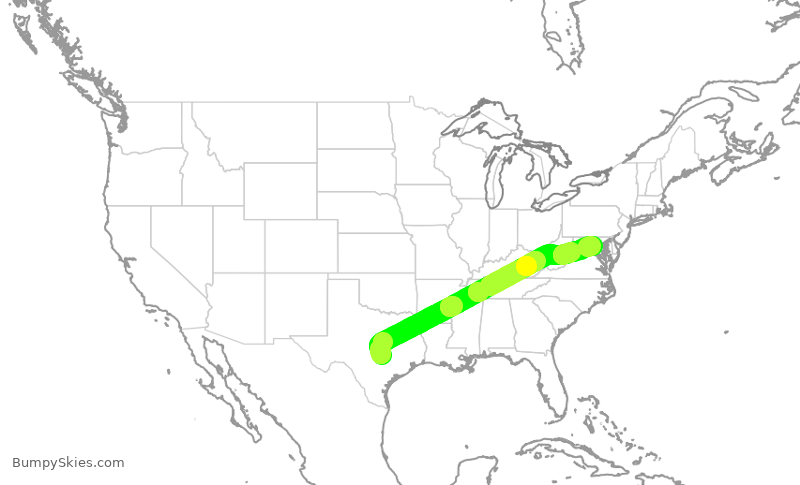 Turbulence forecast map for UAL376, AUS to IAD