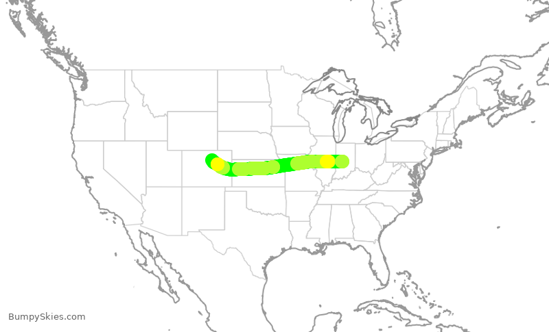 Turbulence forecast map for UAL377, IND to DEN