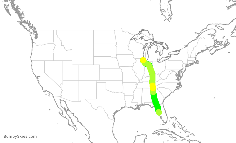 Turbulence forecast map for UAL3780, TPA to ORD