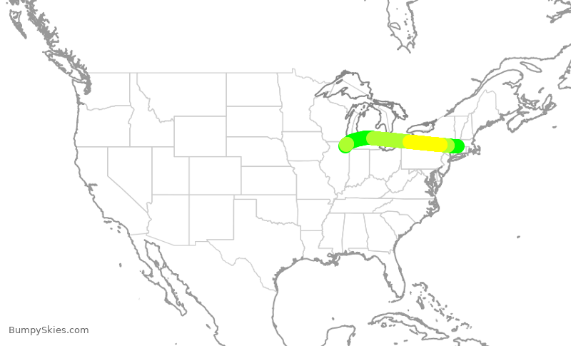 Turbulence forecast map for UAL378, BDL to ORD
