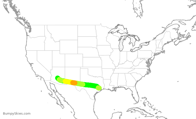 Turbulence forecast map for UAL378, PHX to IAH