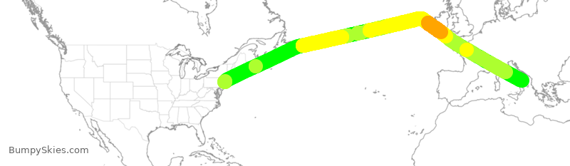 Turbulence forecast map for UAL380, EWR to BRI