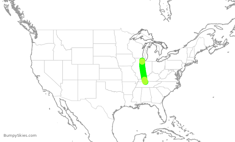 Turbulence forecast map for UAL3811, ORD to BNA