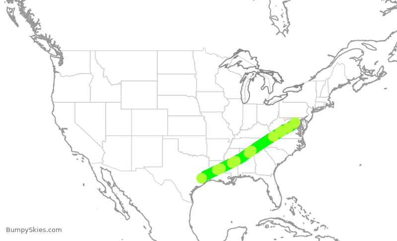 Turbulence forecast map for UAL382, DCA to IAH