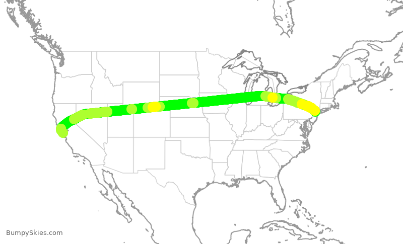 Turbulence forecast map for UAL3853, EWR to SFO