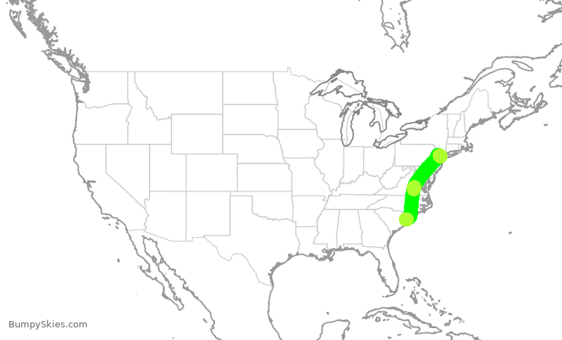 Turbulence forecast map for UAL3854, MYR to EWR