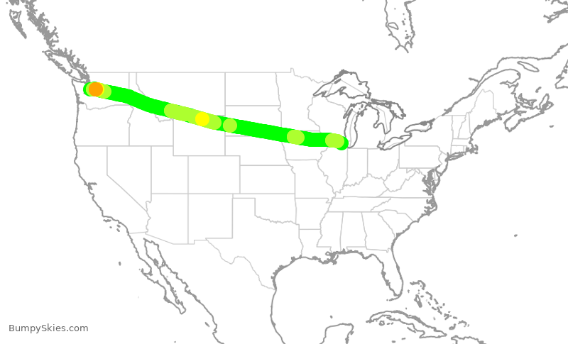 Turbulence forecast map for UAL3855, SEA to ORD